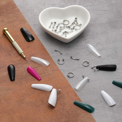 25x Nagelkunst Charms Set mit Piercing Werkzeug & Ringe