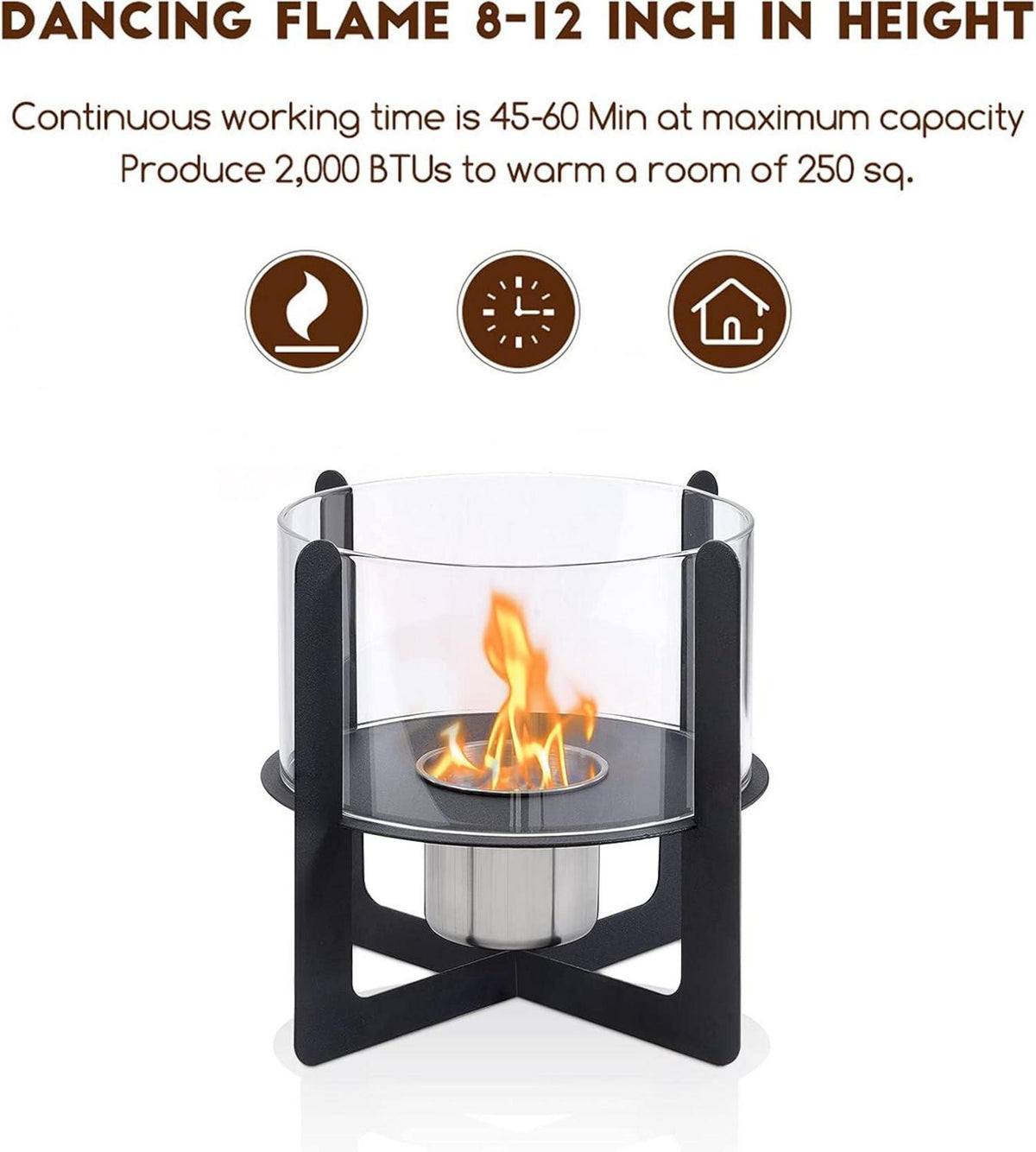 Tragbarer Bio Ethanol Tischfeuer Kamin, Schwarz, Glaswände