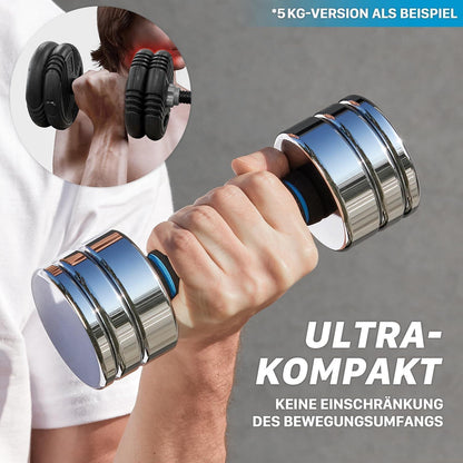 Einstellbare Stahl Kurzhanteln 2x10kg Blau mit Schaumstoff-Griff