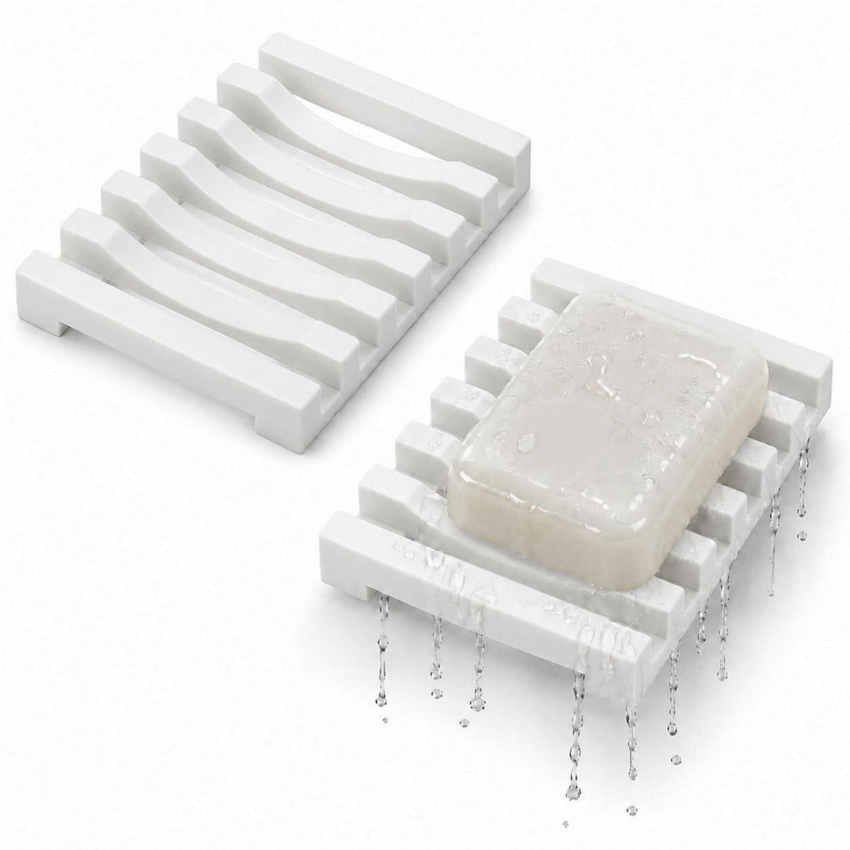 Silikon Seifenschale 2er-Pack mit Drainage – Weiß