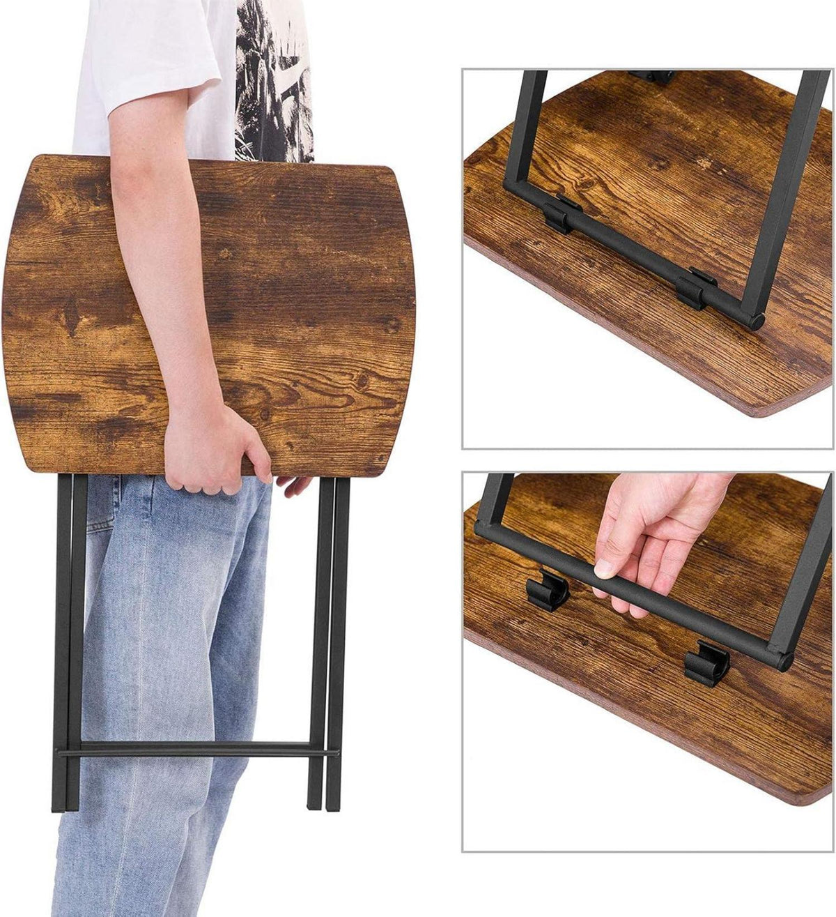 Klappbarer Beistelltisch Tablett Tisch TV Tray Industriestil Dunkelbraun