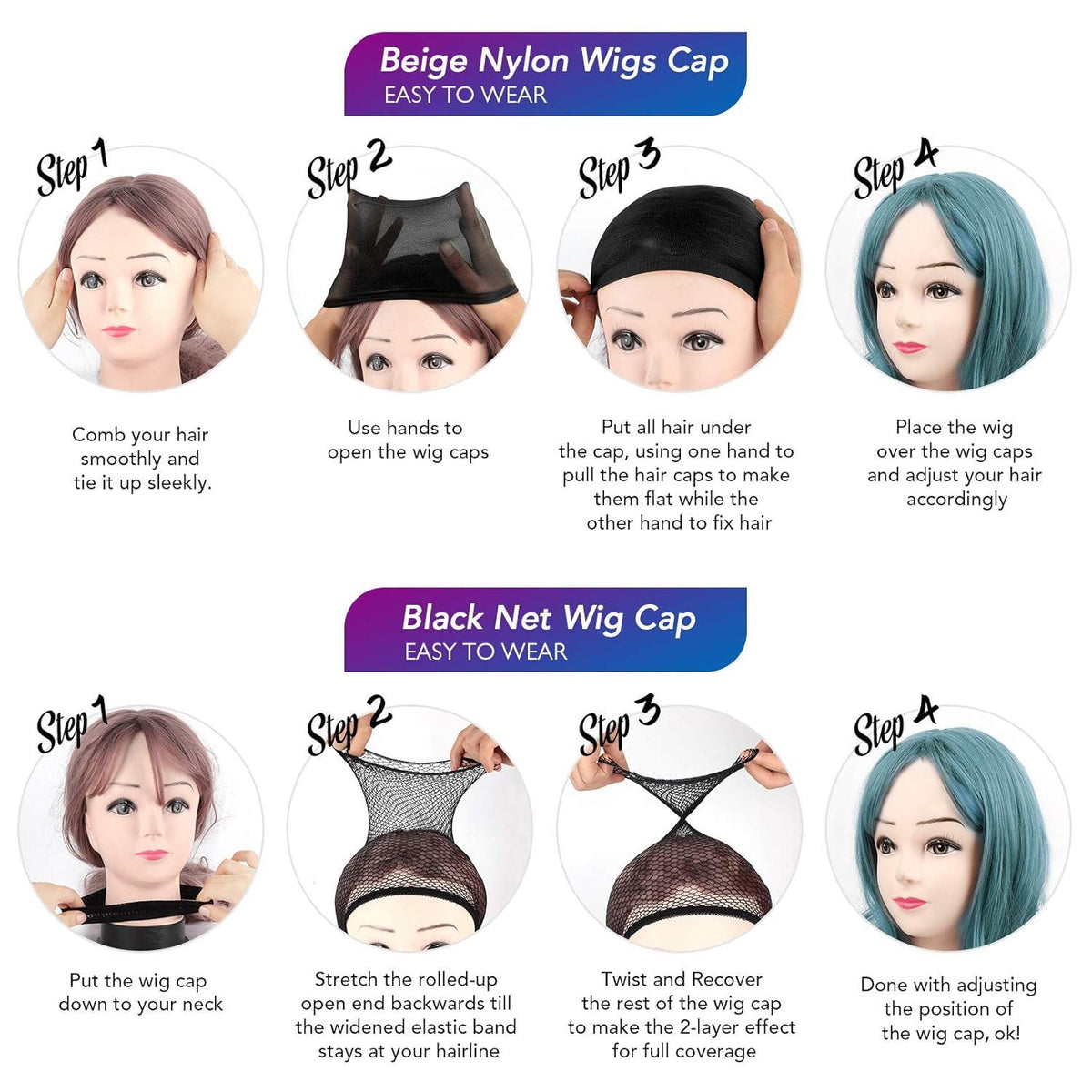 6 Stücke Wig Caps Nylon Haarnetz Perücke Kappen Elastische