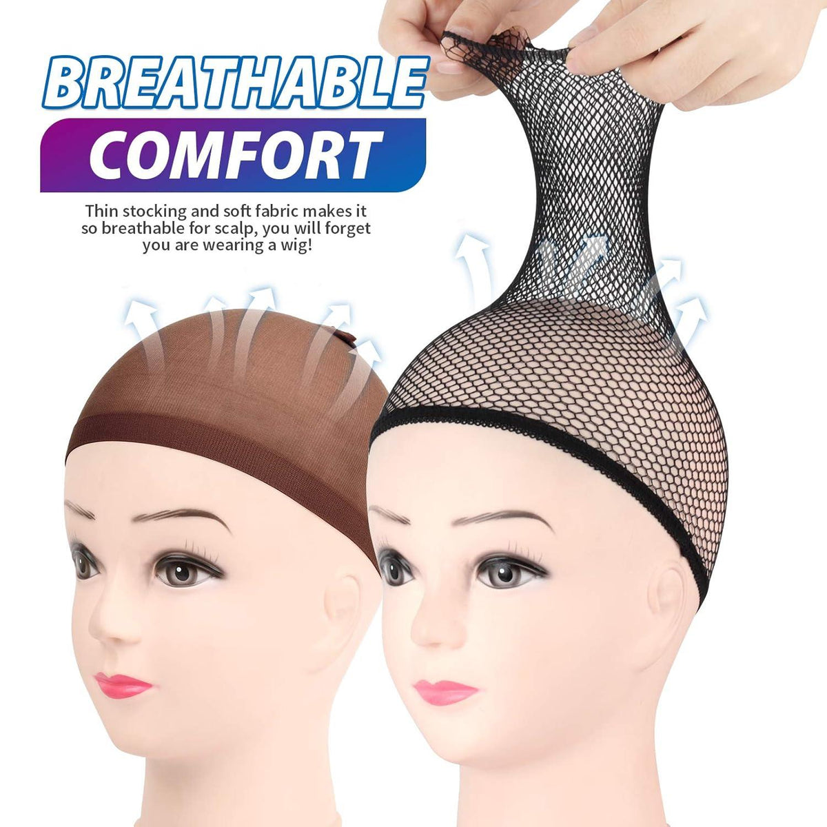 6er Set Schwarz & Dunkelbraune Haarnetze für Perücken Wig Caps