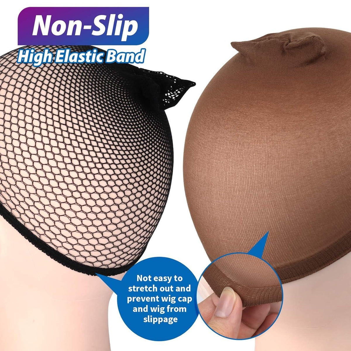 6er Set Haarnetz und Wig Caps Nylon Perückenkappen Schwarz Braun