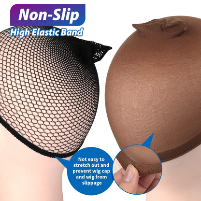 6er Set Haarnetz und Wig Caps Nylon Perückenkappen Schwarz Braun
