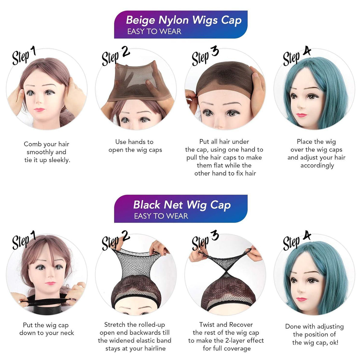 6er Set Haarnetz Nylon Wig Caps für Perücke, elastisch & atmungsaktiv