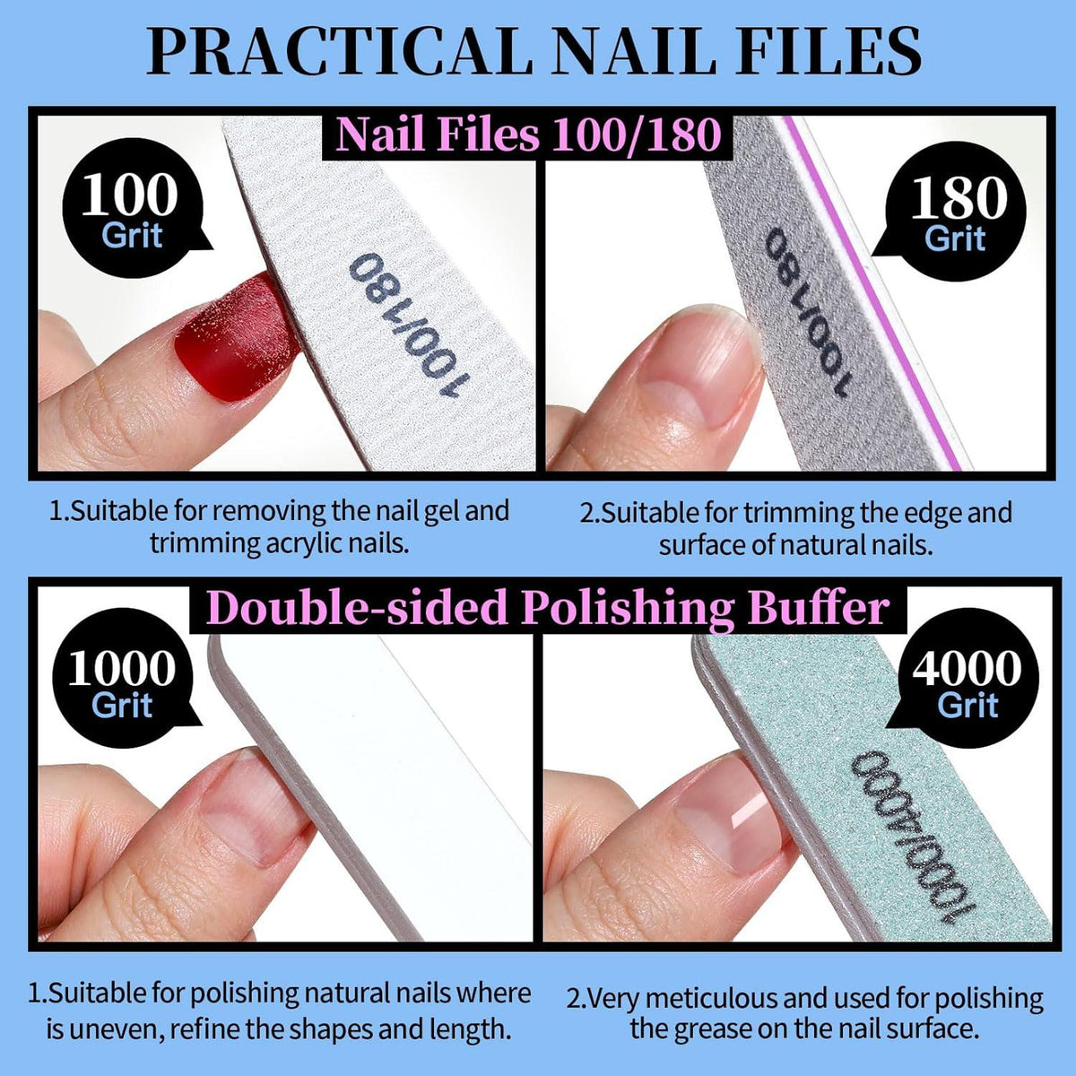 Nagelfeilen Set 100/180 Gelnägel Maniküre Pediküre Cutter