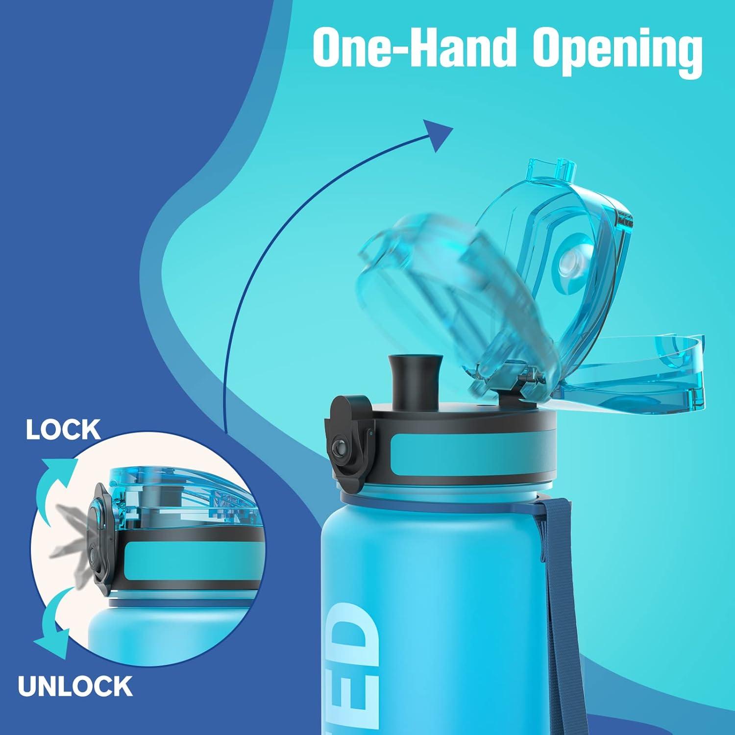 Sport Trinkflasche BPA-frei Tritan 1L Wellenmuster Blau