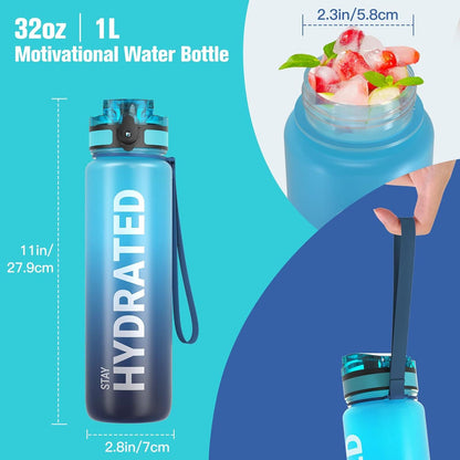 Sahara Sailor Sport Trinkflasche 1L BPA-frei Auslaufsicher Gym Yoga Blaue Wellen