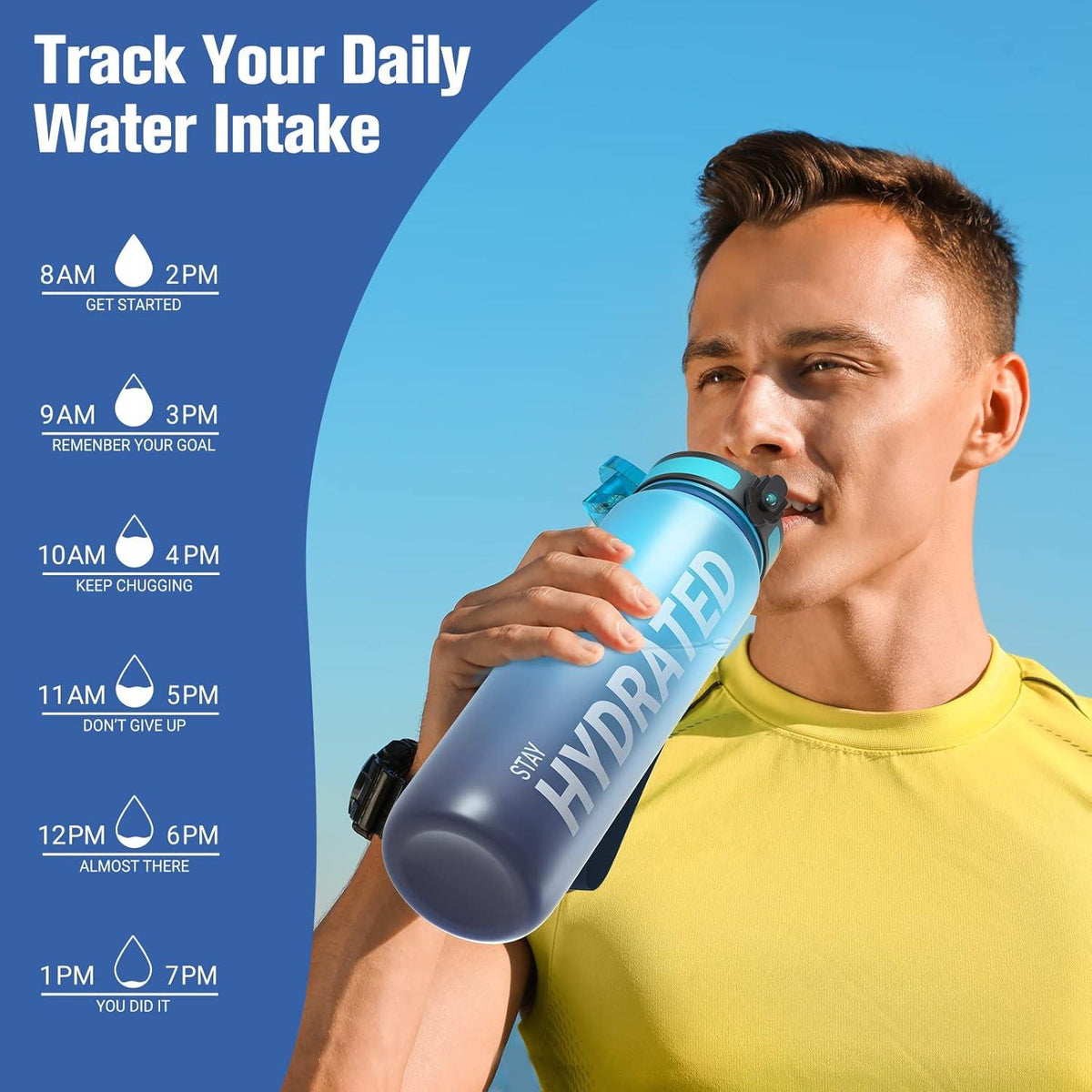 Sport Tritan Trinkflasche 1L Auslaufsicher Blau Yoga Gym Camping