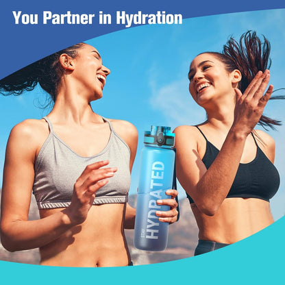 Sahara Sailor Sport Trinkflasche 1L BPA-frei Auslaufsicher Gym Yoga Blaue Wellen