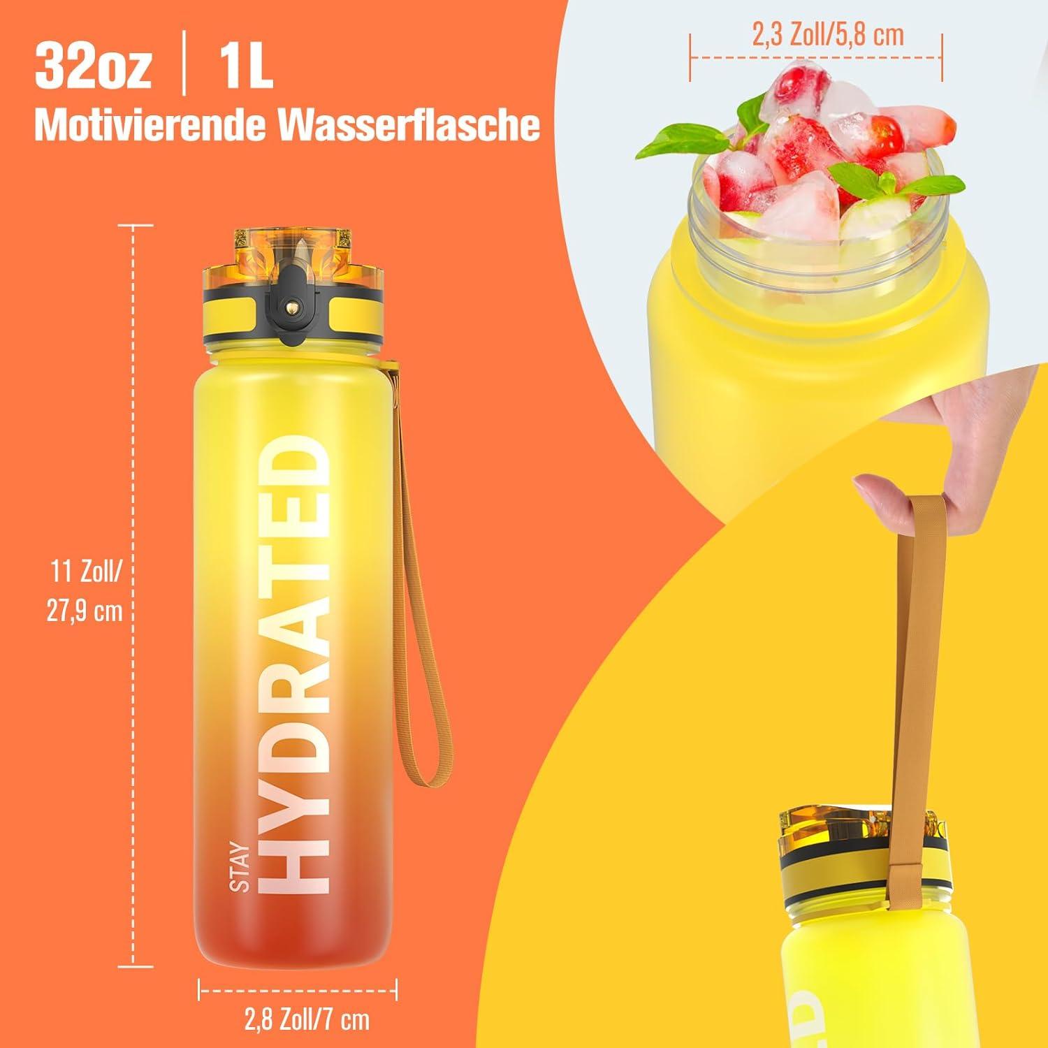 Sport Trinkflasche 1L BPA-frei Tritan Auslaufsicher für Gym Yoga Camping