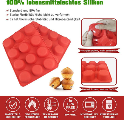 Silikon Muffinform für 12 Muffins - 2er Set, Cupcake Formen