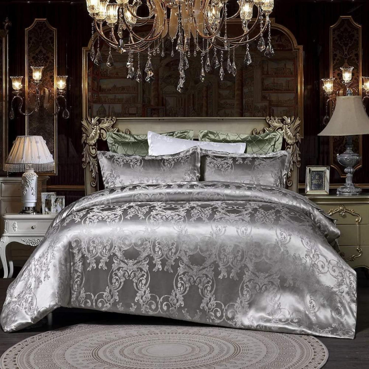 Satin Bettwäsche Set 220x240cm Grau Silber Wendebettwäsche