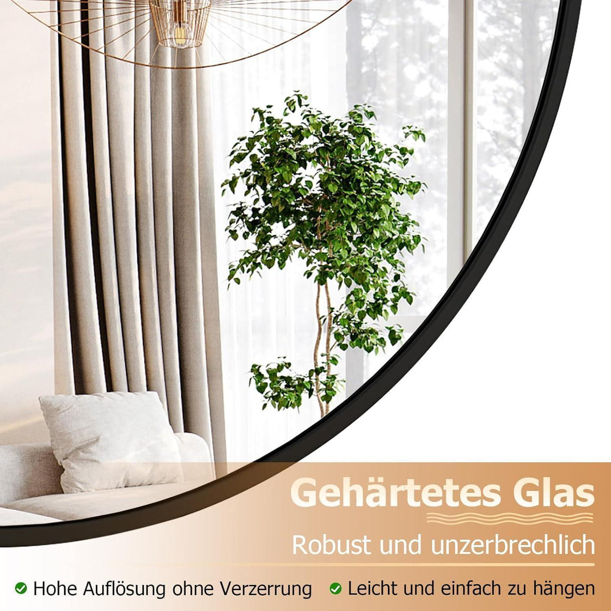 Runder Wandspiegel 91cm, Schwarz – Moderner Metallrahmen Spiegel