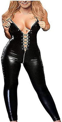 Sexy Lackleder Catsuit mit Reißverschluss rückenfrei 3XL