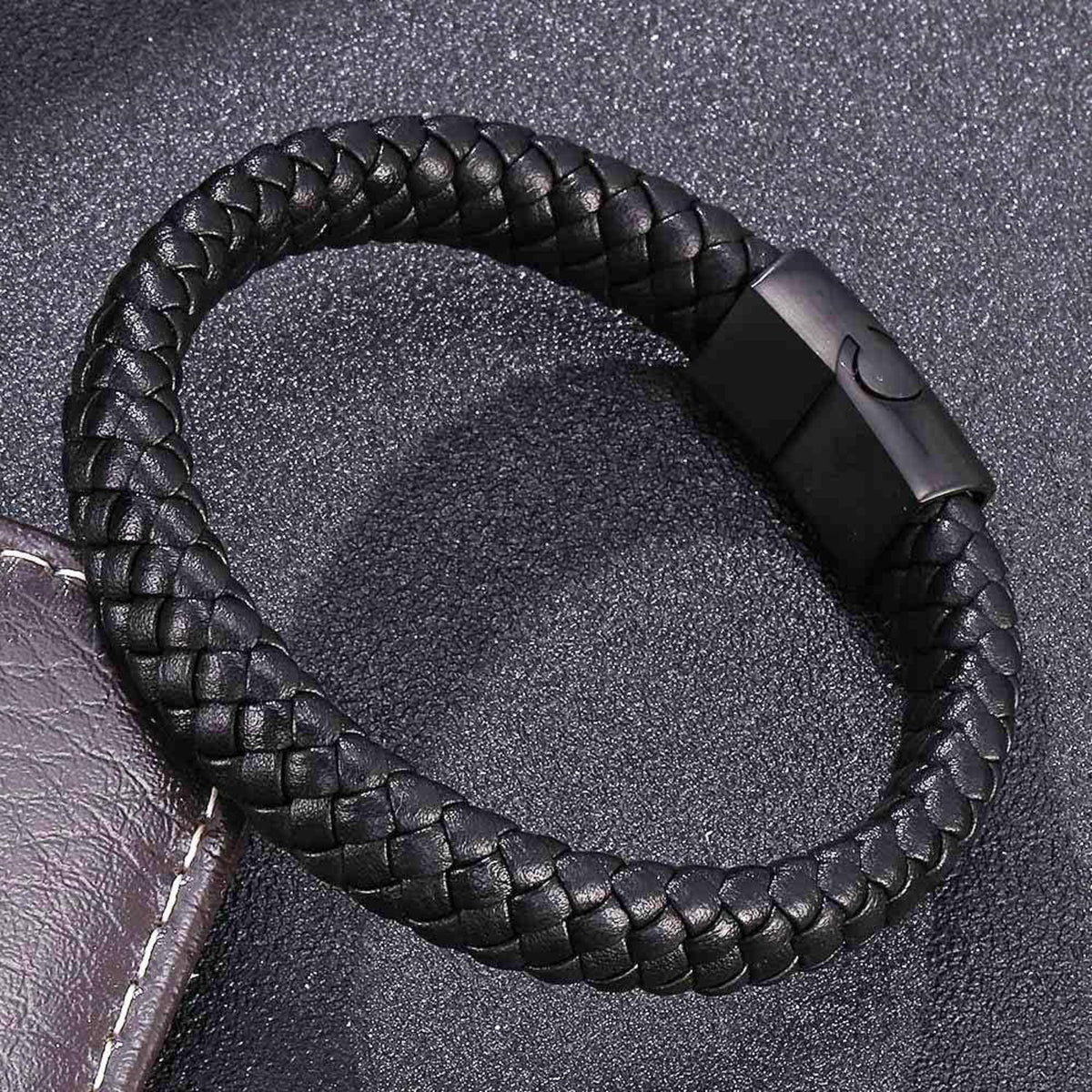 Klassisches Lederarmband für Männer Jugend Geschenk Schwarz