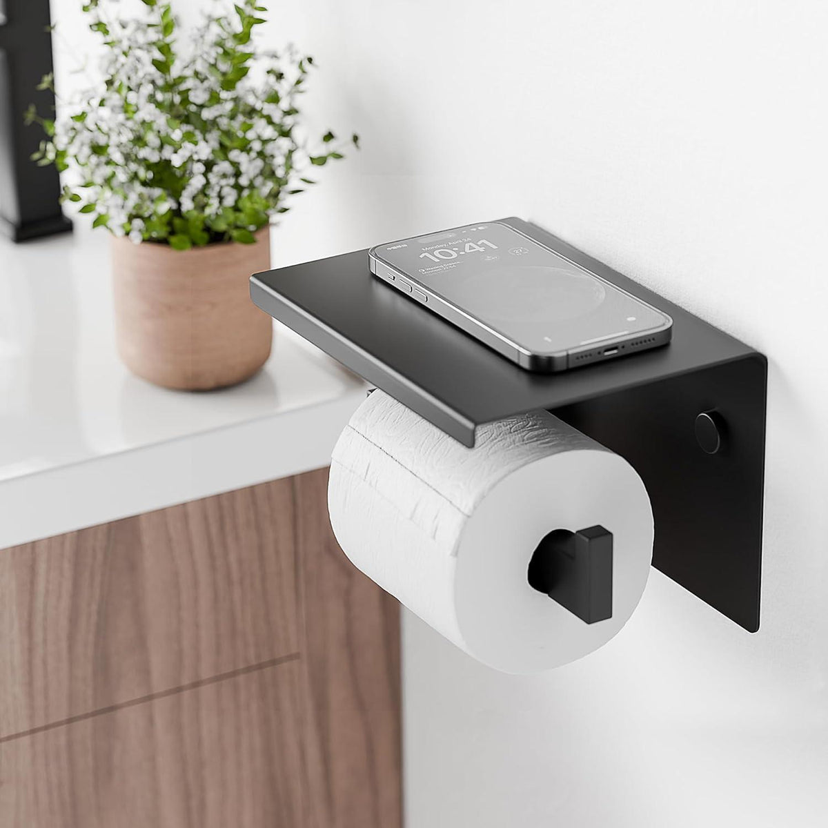 Toilettenpapierhalter mit Ablage, Edelstahl, Schwarz