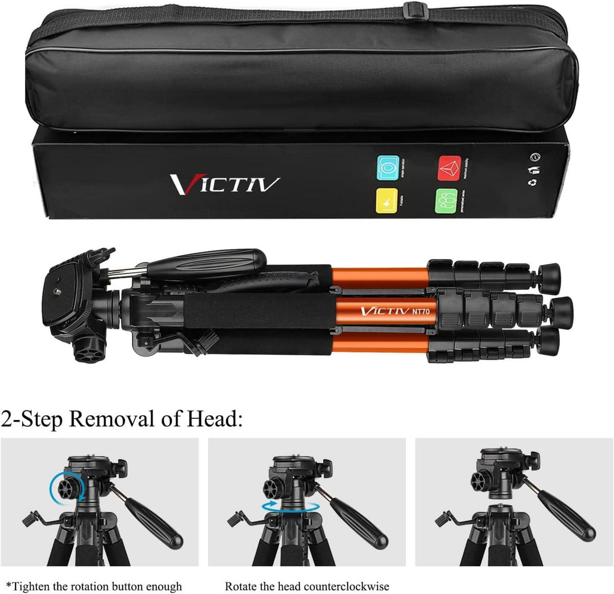 Aluminium Kamera Stativ 182cm - Leichtes Reisestativ für DSLR, 3-Wege-Schwenk