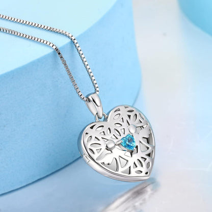 Herz Foto Medaillon Anhänger Schutzengel Kette Aquamarin