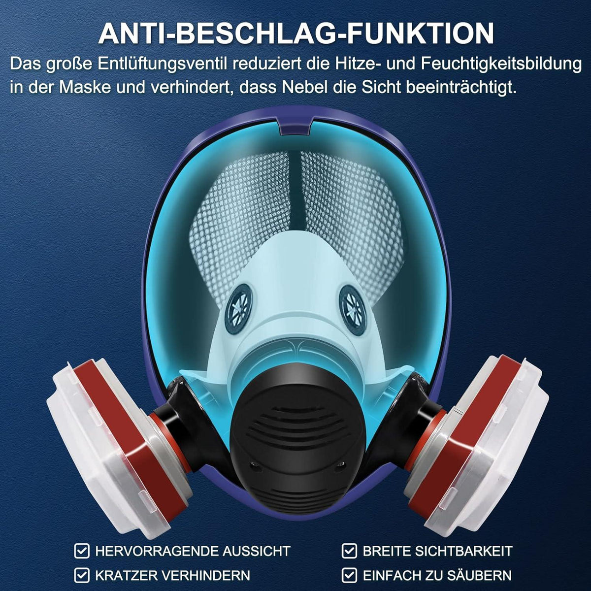 Prassia Vollgesichtsmaske mit Filter für Atemschutz und Staubschutz