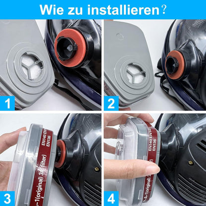Prassia Profi Vollgesichtsmaske Gasmaske 16-in-1 Atemschutzmaske Partikelfilter