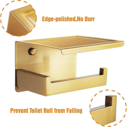 Toilettenpapierhalter mit Ablage, selbstklebend, Edelstahl gebürstet Gold