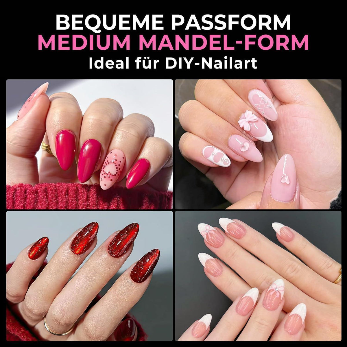 Mandel Nagelspitzen 216 Stück – 12 Größen für Gelnägel & Acryl