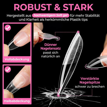 Mandel Nagelspitzen 216 Stück – 12 Größen für Gelnägel & Acryl