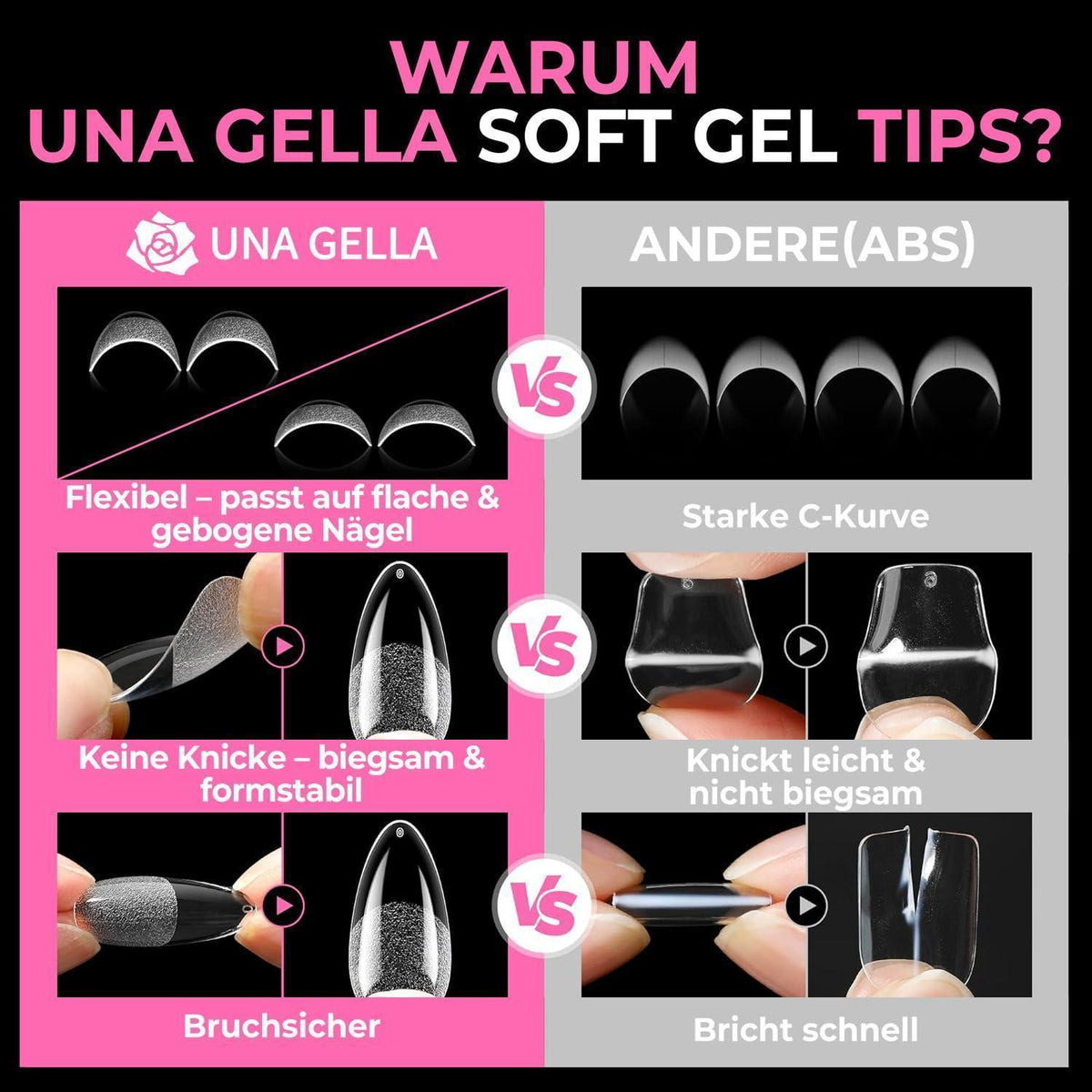 Mandel Nagelspitzen 216 Stück – 12 Größen für Gelnägel & Acryl