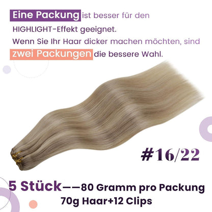 Echthaar Clip-Ins Blond Highlights 40cm - Remy Haar