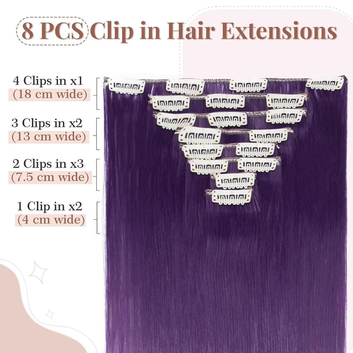 Dunkellila Clip-in Haarverlängerung – 66cm, 140g, 8 Tressen
