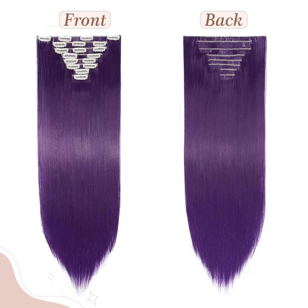 Dunkellila Clip-in Haarverlängerung – 66cm, 140g, 8 Tressen
