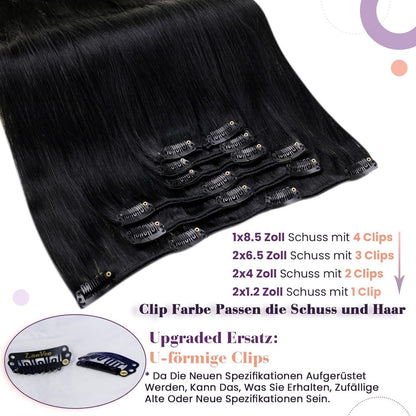 Echthaar Clip-Ins Schwarz 45cm - Haarverlängerung 7pcs