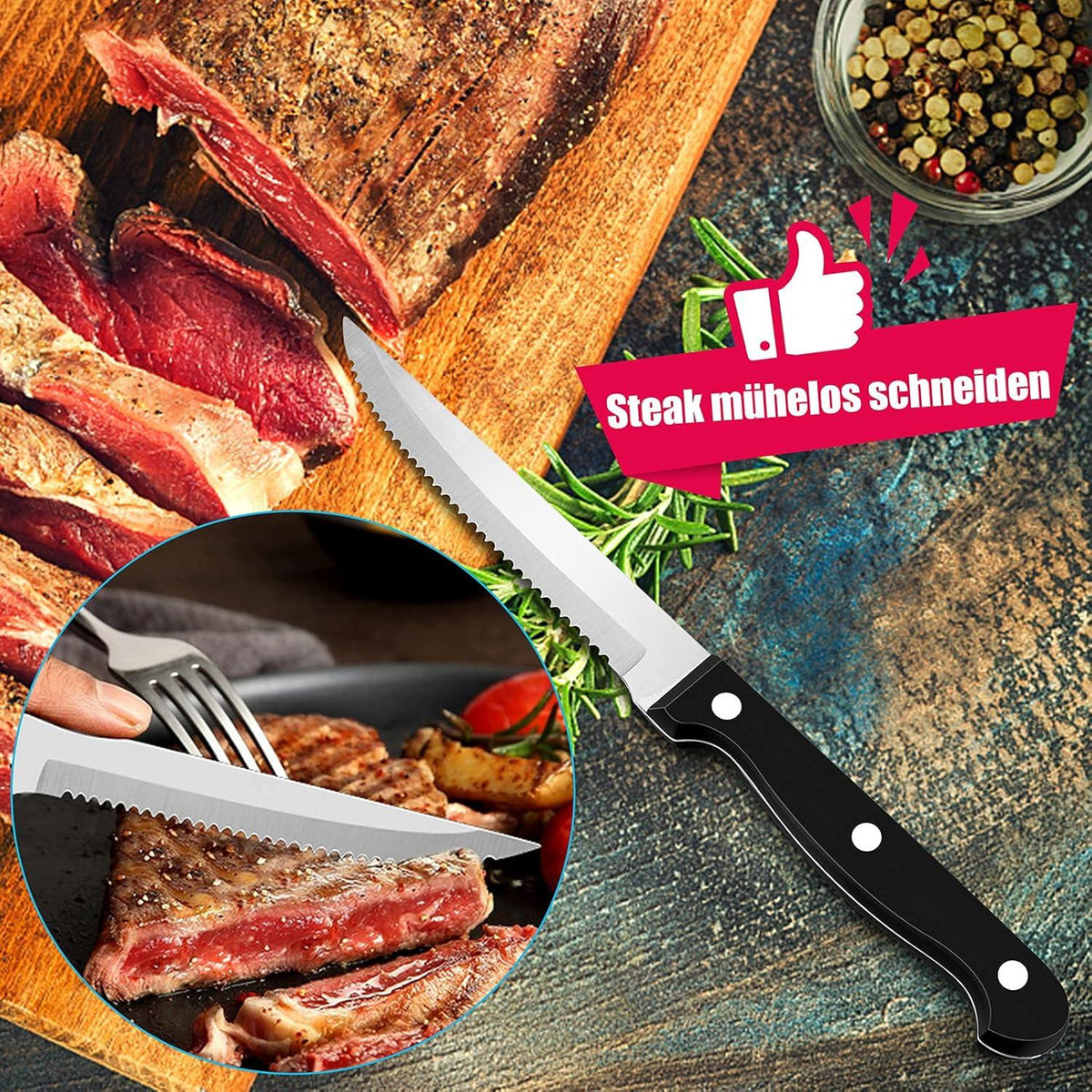 Steakmesser Set 12-tlg. Edelstahl Gezackt Rostfrei Spülmaschinenfest