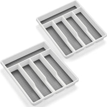 Besteckeinsatz für Schublade 2er Set, 5 Fächer, Weiß Grau