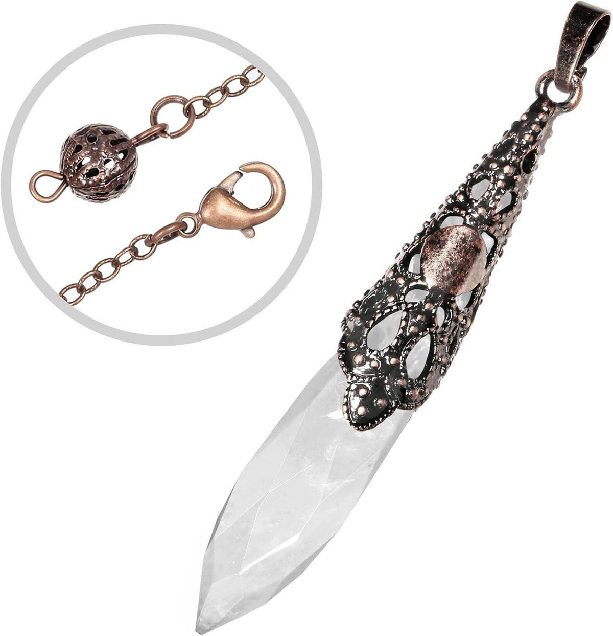 Bergkristall Reiki Heilung Stein Pendel mit Vintage Kette