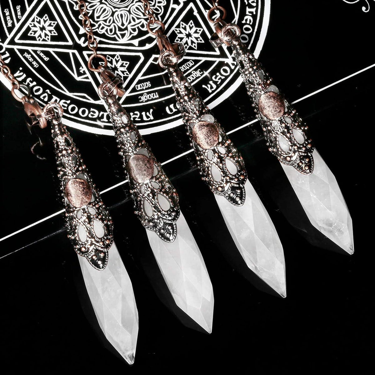 Bergkristall Reiki Heilung Stein Pendel mit Vintage Kette - Kristall Halskette