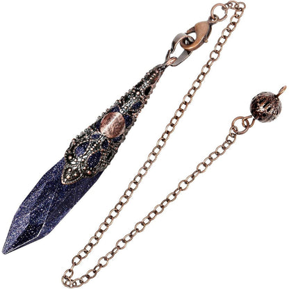 Blauer Sandstein Pendel mit Kette – Reiki Heilung Kristall Anhänger