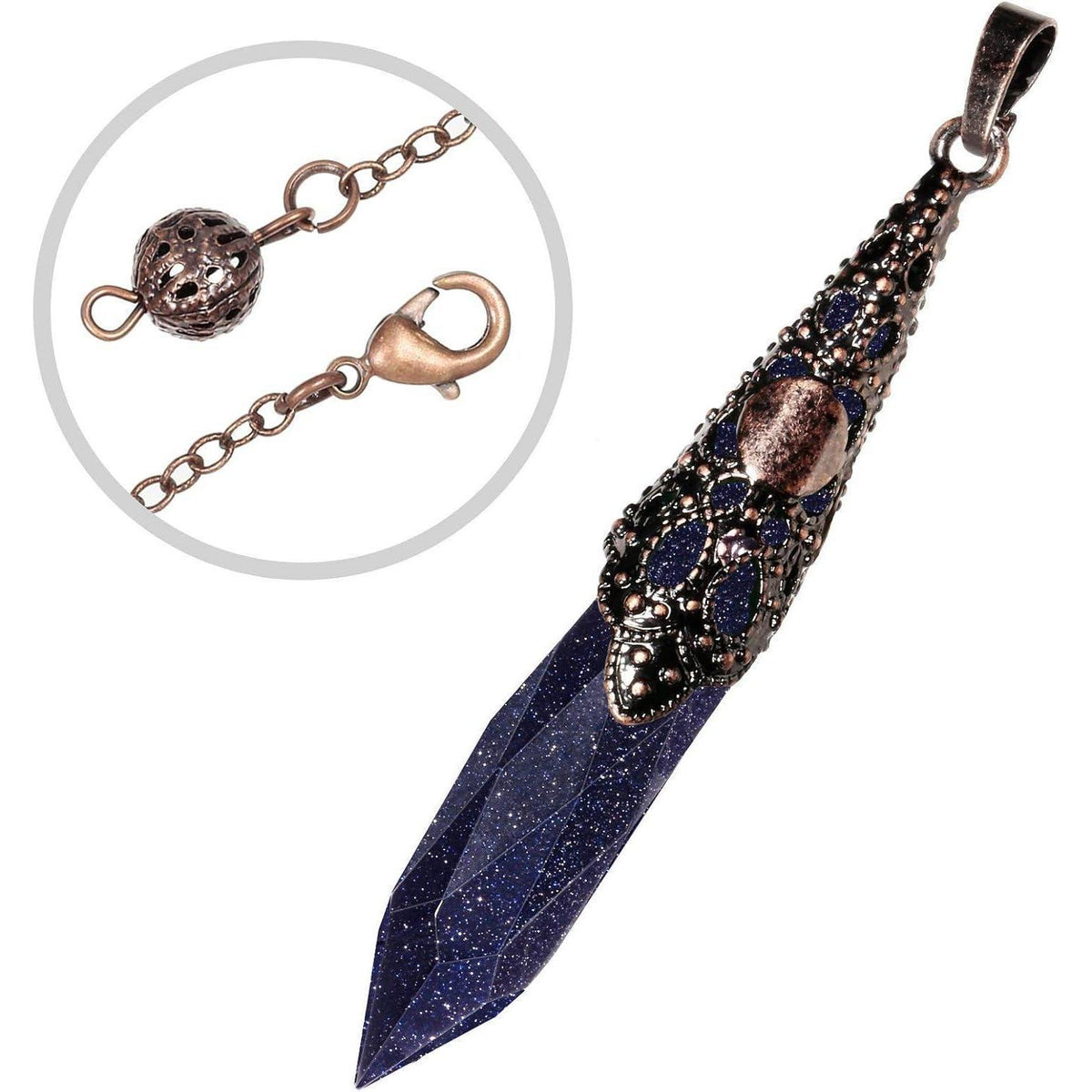 Blauer Sandstein Pendel mit Kette – Reiki Heilung Kristall Anhänger