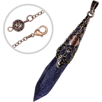 Blauer Sandstein Pendel mit Kette – Reiki Heilung Kristall Anhänger