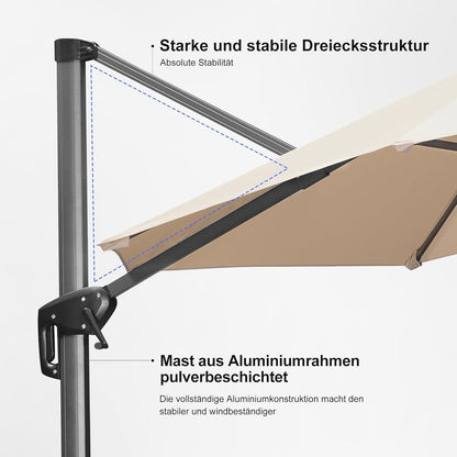 Rechteckiger Ampelschirm 270x350 cm Beige mit Fußpedal & Kreuzsockel