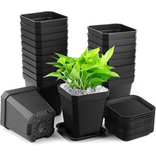 Yilyln Anzuchttöpfe 7x7x8cm Schwarz 20 Stück mit Untersetzer