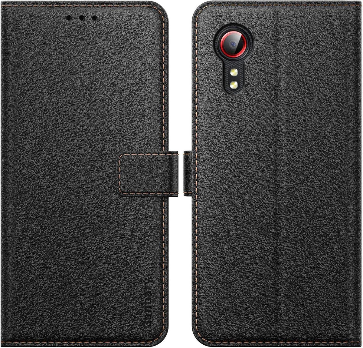 Ganbary Samsung Galaxy Xcover 5 Handyhülle Schwarz Leder Tasche mit Kartenschlitzen und Standfunktion