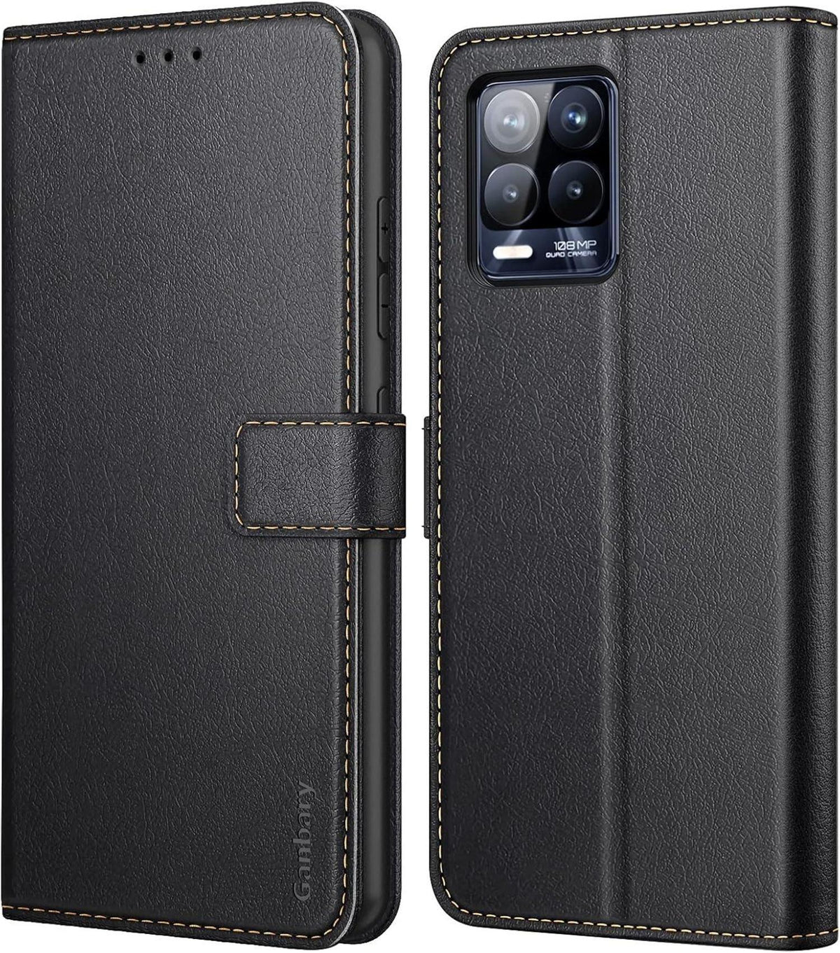 Handyhülle Realme 8 Pro 4G Leder Tasche Flipcase Schwarz