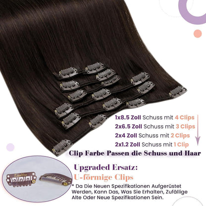 Echthaar Clip-In Braun – Haarverlängerung 45cm (7 Stück)