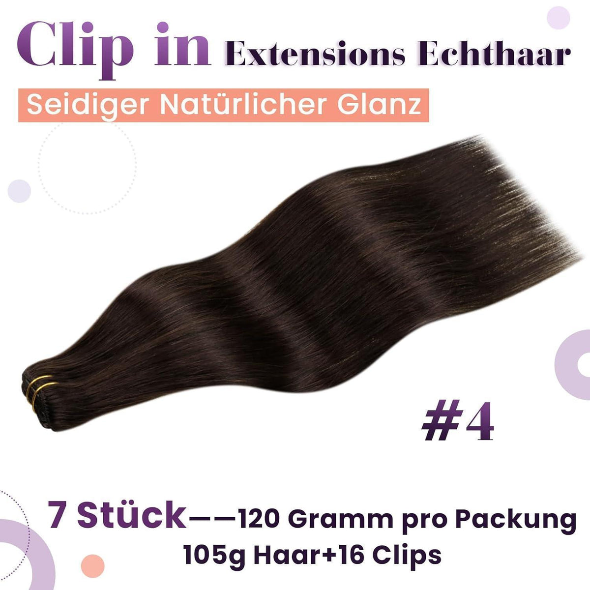 Echthaar Clip-In Braun – Haarverlängerung 45cm (7 Stück)
