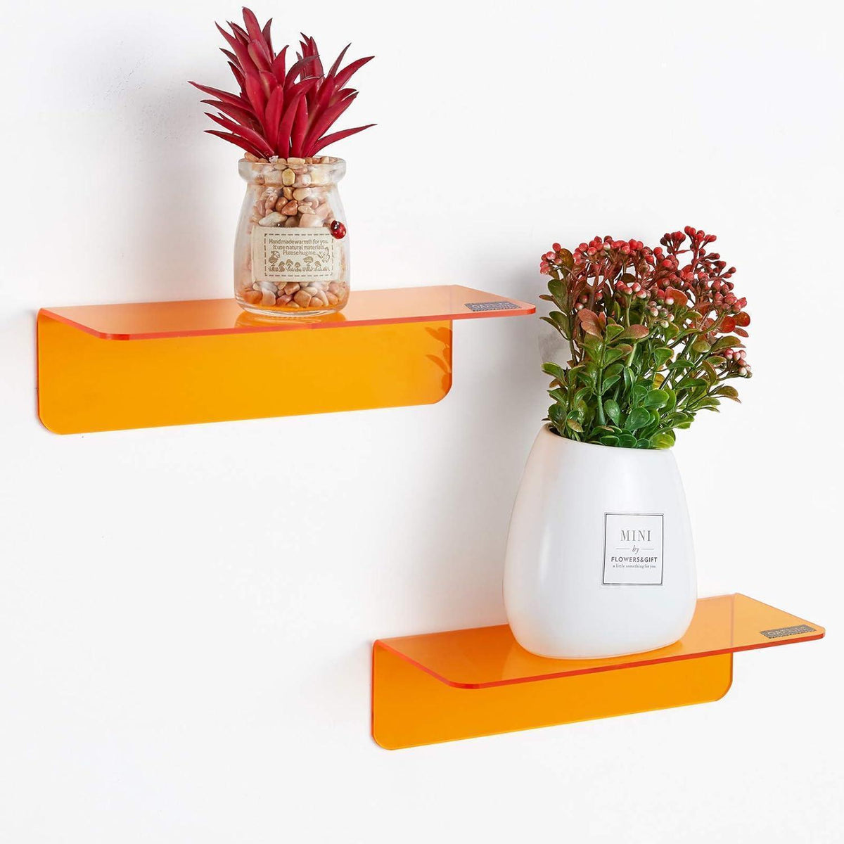 Acryl Wandregal 2er-Set ohne Bohren, 23cm, Orange