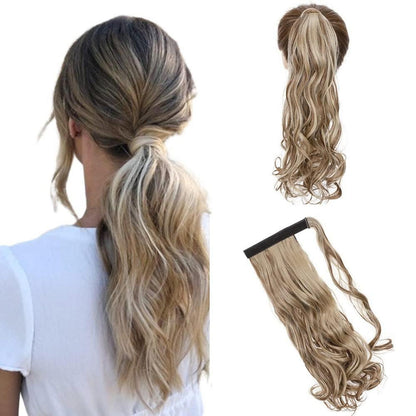 Lockiger Pferdeschwanz-Haarteil – Hellbraun & Ash Blonde
