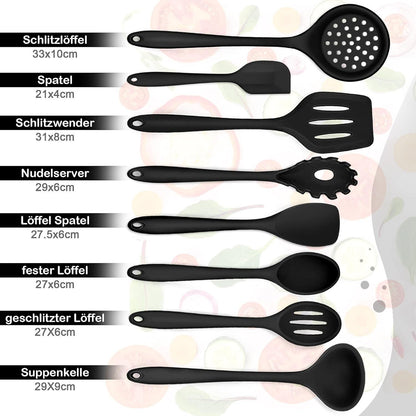 8-teilig Silikon Küchenhelfer Set Schwarz - Antihaft